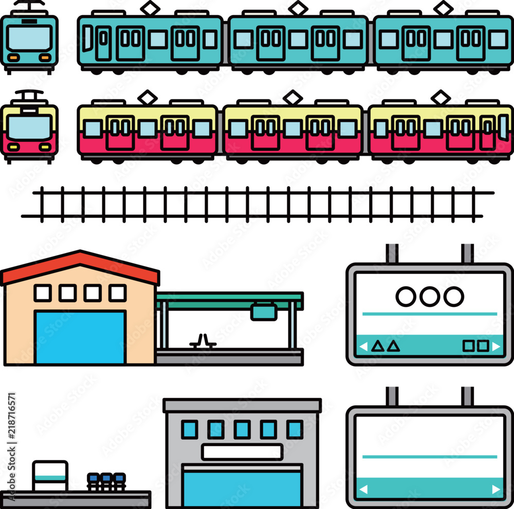 電車と駅のイラストセット Stock ベクター Adobe Stock