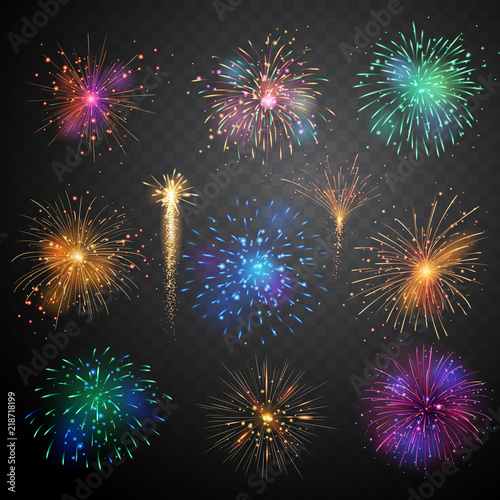 Set of Firework brusting with colorful sparkling Vector illustration