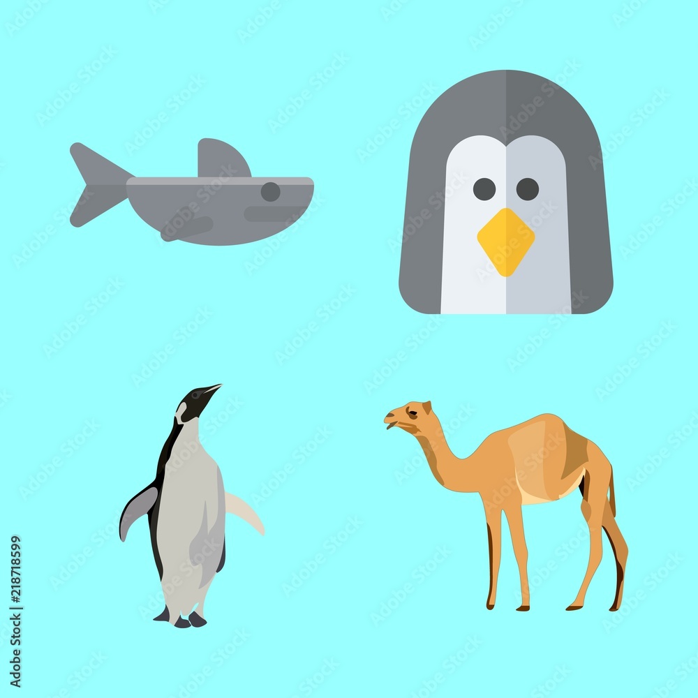 Obraz premium animals vector icons set. shark, penguin, penguen and camel in this set