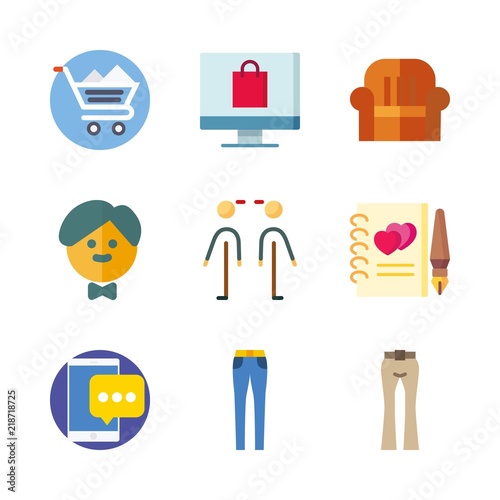 business vector icons set. shopping cart, smartphone, guests book and sit down in this set