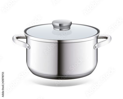 Steel saucepan on a white background. Vector illustration template ready for your design. EPS10.