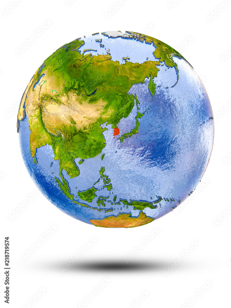 South Korea on globe