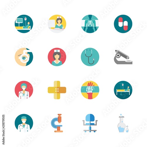 hospital icons set. thoracic, sitting, blue and virus graphic works