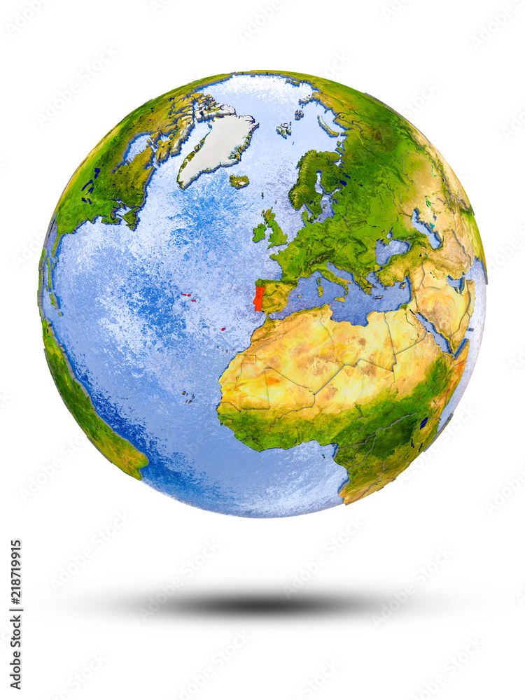 Portugal on globe Portugal on globe