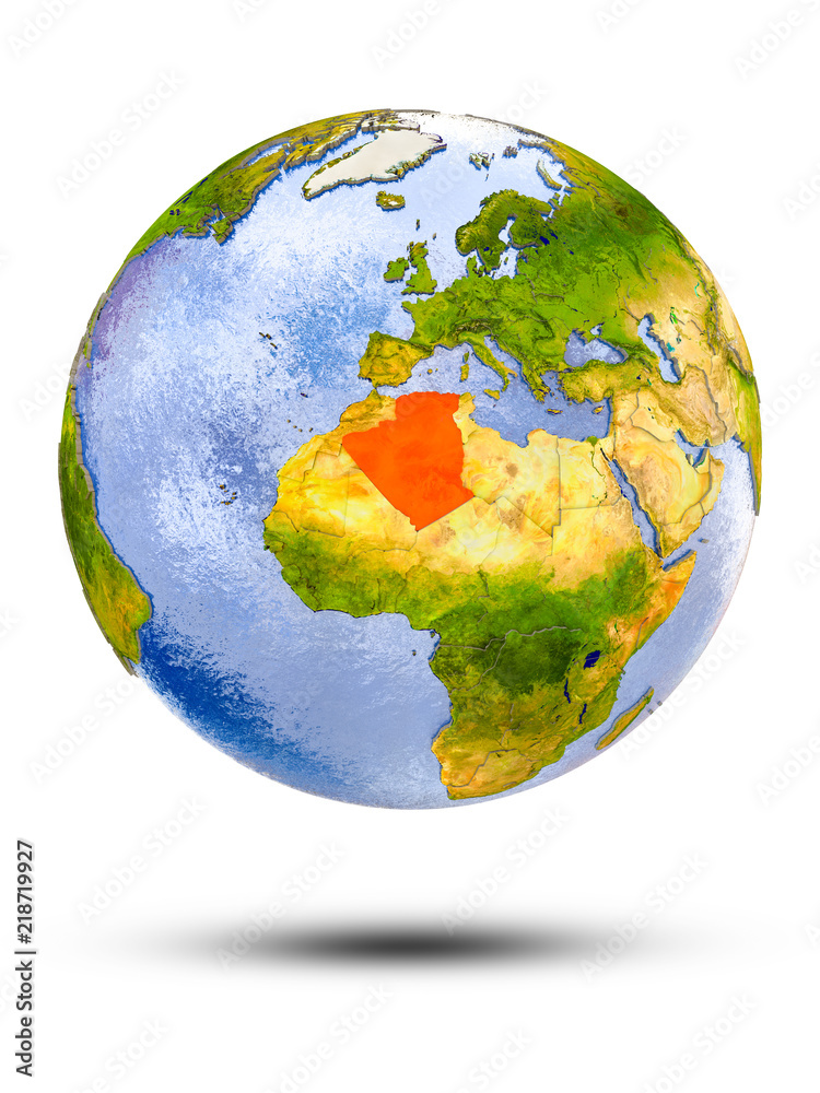 Algeria on globe Algeria on globe