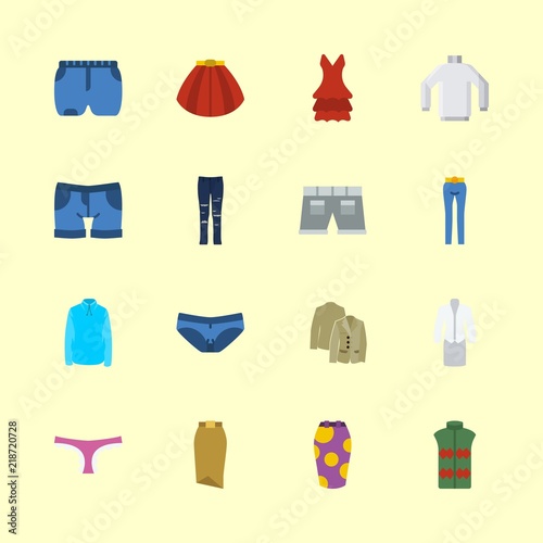 clothes vector icons set. jacket backside  shorts  hoodie and trousers in this set