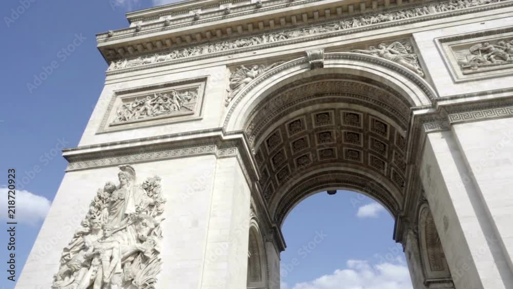 Arc de Triomphe - close-up panning left to right in Paris France Europe Arc de Triomphe - close-up panning left to right in Paris France Europe