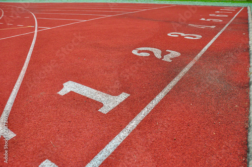 Red treadmill at the stadium.