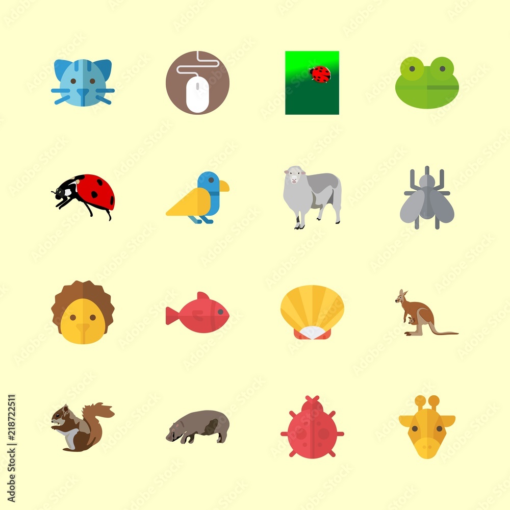 Obraz premium animal vector icons set. sheep, giraffe, fish and ladybuy in this set