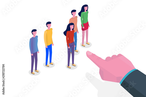 Recruitment, Job search isometric concept. Use for presentation, social media, cards, web banner. Vector illustration