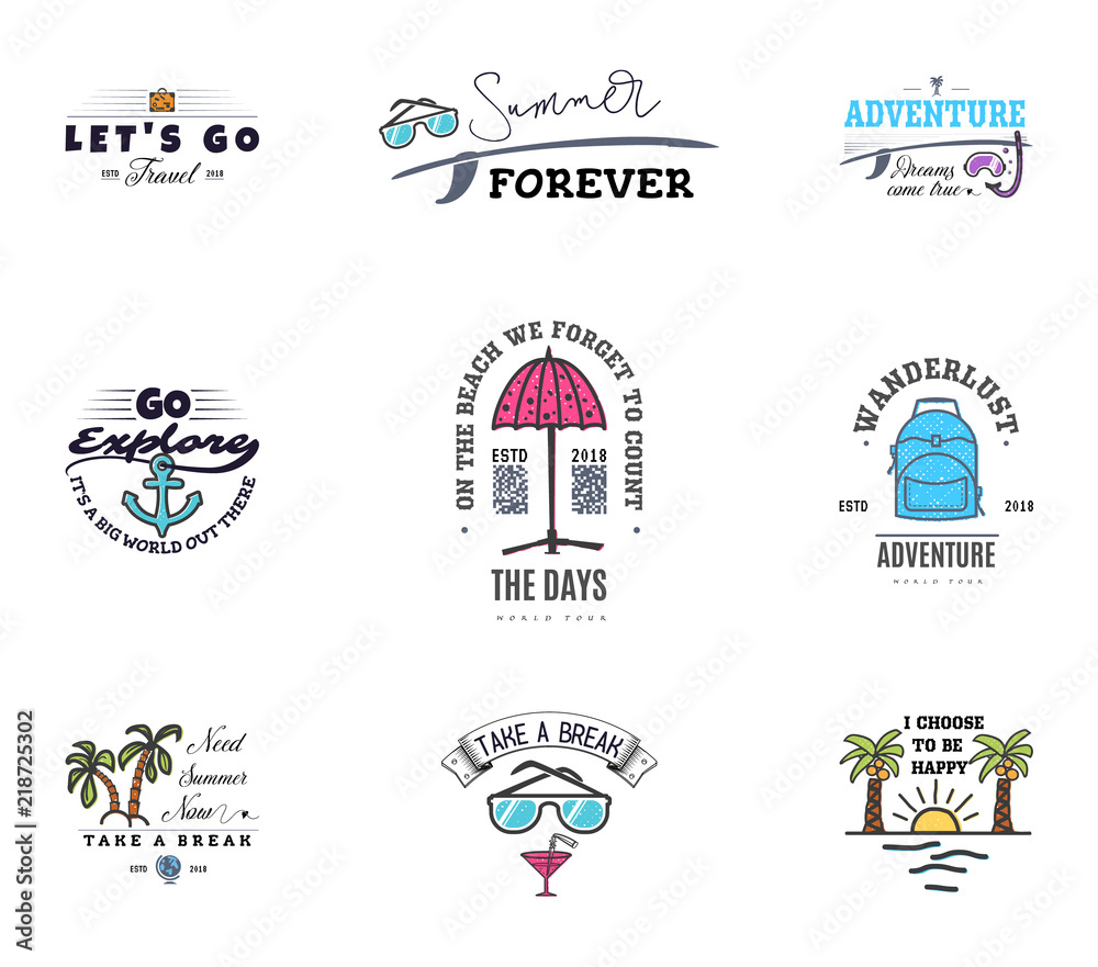 Adventures begin on vacation, banner templates, for social networks with quotes for relaxing on the beach and the sea.