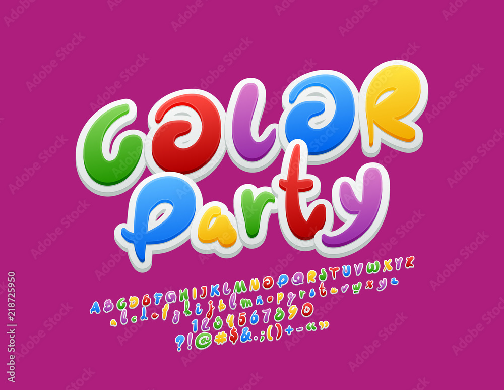 Vector Colorful Logo Kids Menu. Playful Bright Font. Children cute Alphabet Letters Set