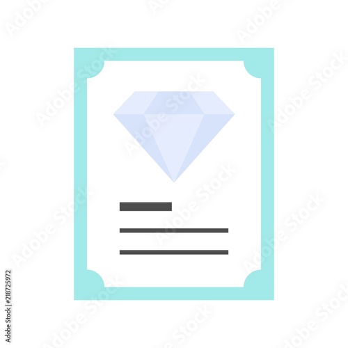 diamond certificate, jewelry related icon, flat design