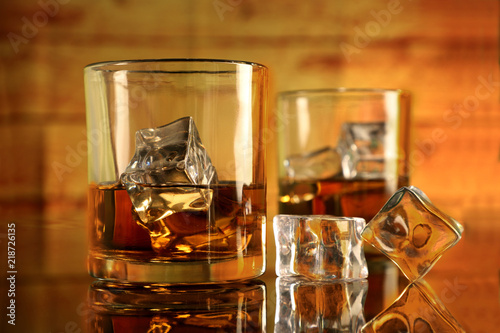Rum / Whiskey Glasses with Ice Cubes