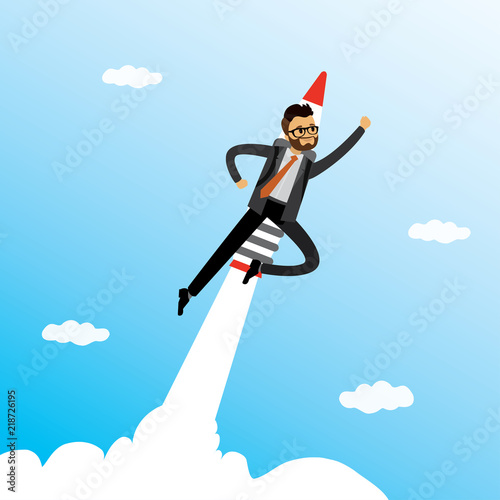 Caucasian businessman with jet pack,startup concept