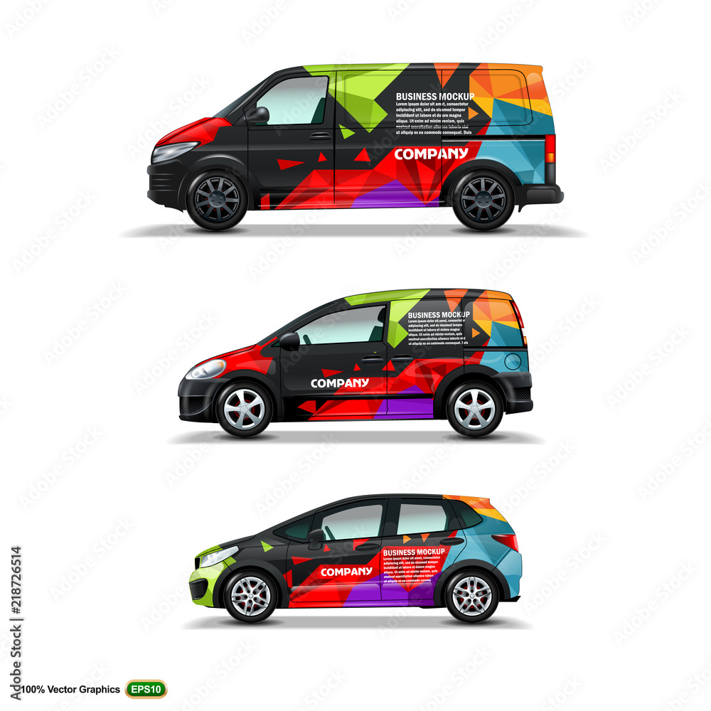 Mocup set with advertisement on Black Car, Cargo Van, and delivery Van. Mocup set with advertisement on Black Car, Cargo Van, and delivery Van.