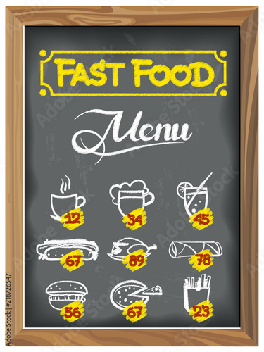 Vintage Chalkboard with Fast Food menu.