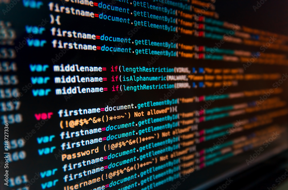 Desktop source code and Wallpaper by Computer language with coding and  programming. Stock Photo