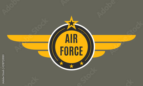 Air force badge with wings and star. Army and military emblem. Airforce logo. Vector illustration.