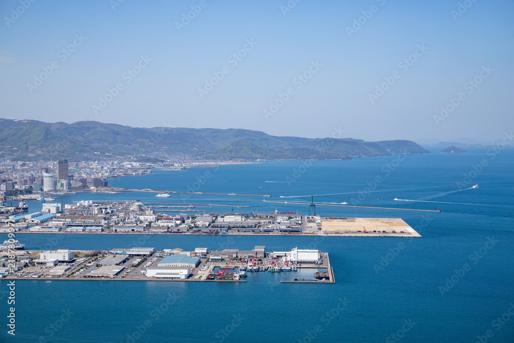 Seascape of Takamatsu port in the seto inland sea ,Takamatsu,Kagawa,Shikoku,Japan