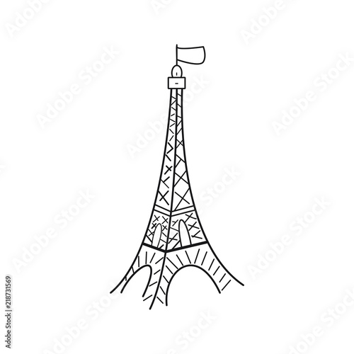 Paris eiffel tower logo on white background hand drawing