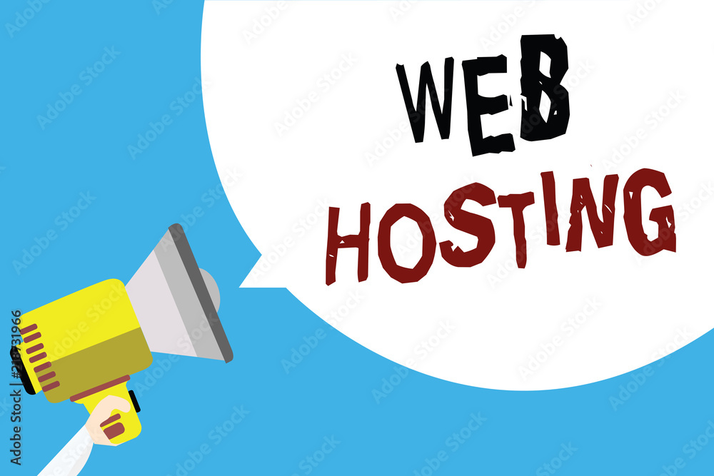 Writing note showing Web Hosting. Business photo showcasing The activity of providing storage space and access for websites Man holding megaphone loudspeaker speech bubble with blue background. Writing note showing Web Hosting. Business photo showcasing The activity of providing storage space and access for websites Man holding megaphone loudspeaker speech bubble with blue background.