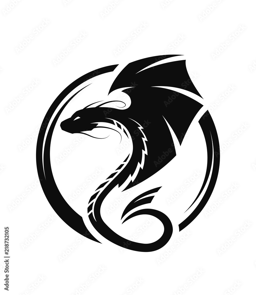 Winged dragon circle logo, symbol. Winged dragon circle logo, symbol.
