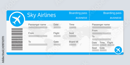 Plane ticket template. Airplane flight ticket realistic blank. Boarding pass. Vector illustration.