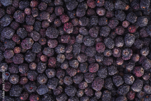 Food background  dried aronia berries