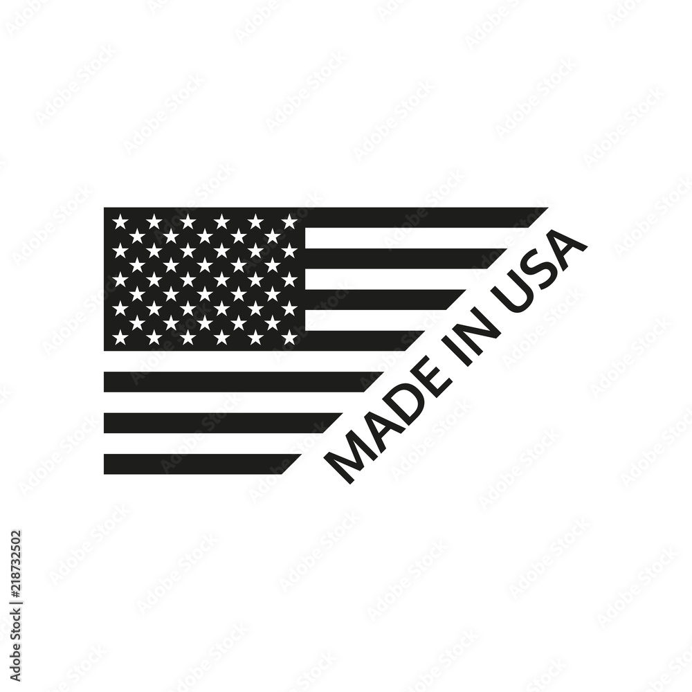 Made in USA logo or label with US flag. America manufactured icon. Vector illustration. Made in USA logo or label with US flag. America manufactured icon. Vector illustration.