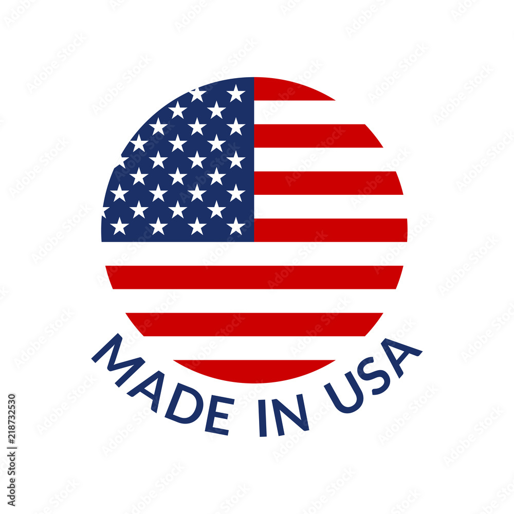 Made in USA logo or label. Circle US icon with American flag. Vector illustration. Made in USA logo or label. Circle US icon with American flag. Vector illustration.