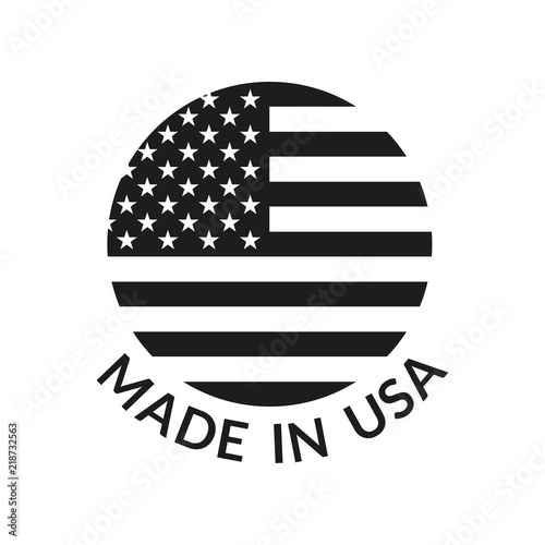 Made in USA logo or label. Circle US icon with American flag. Vector illustration.