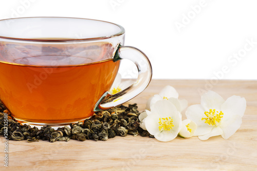 Green tea and jasmine flowers