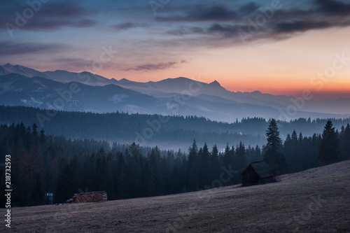 Fototapeta Naklejka Na Ścianę i Meble -  Tatra mountains from glade  Glodowka, Bukowina Tatrzanska, Poland