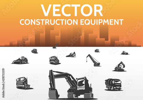 Heavy construction machinery and buildings.