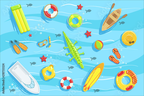 Water Toys And Other Objects From Above Illustration