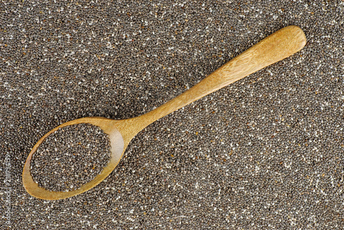 Chia (cia) seeds in wooden spoon