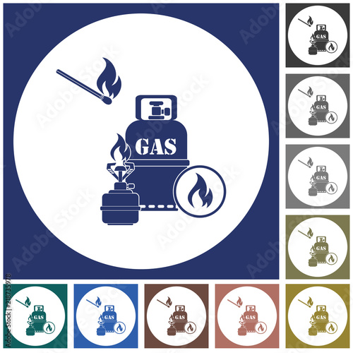 Camping stove with gas bottle icon vector