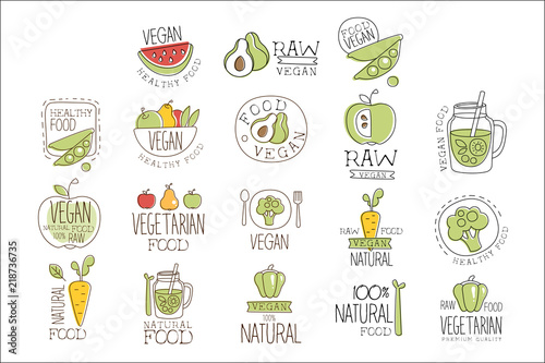 Vegan Raw And Healthy Food Promo Labels Collection