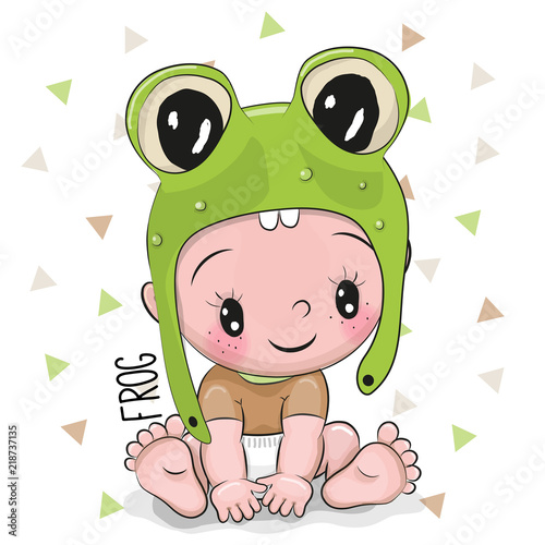 Cute Cartoon Baby boy in a frog hat