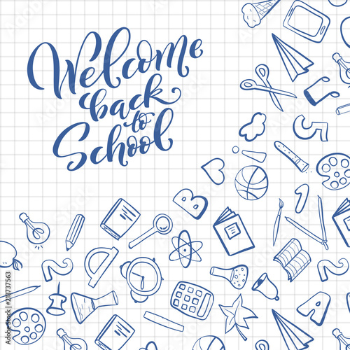 Welcome back to school handdrawn lettering. Vector illustration.