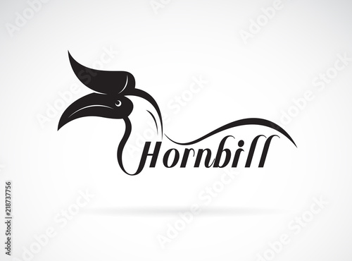 Vector of hornbill is text on white background., Wild Animals. Birds., Easy editable layered vector illustration.