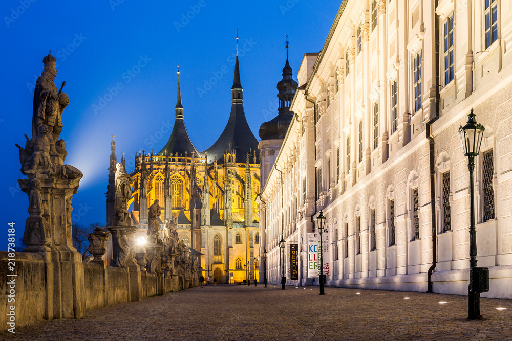 Saint Barbara Church in Kutna Hora after the sunset