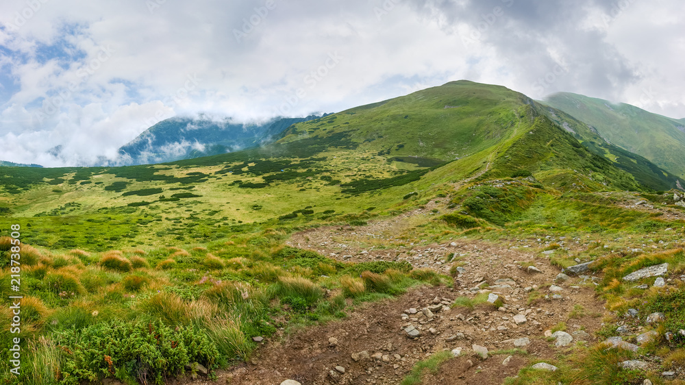 Mountain ridge and highland valley in the Carpathian Mountains