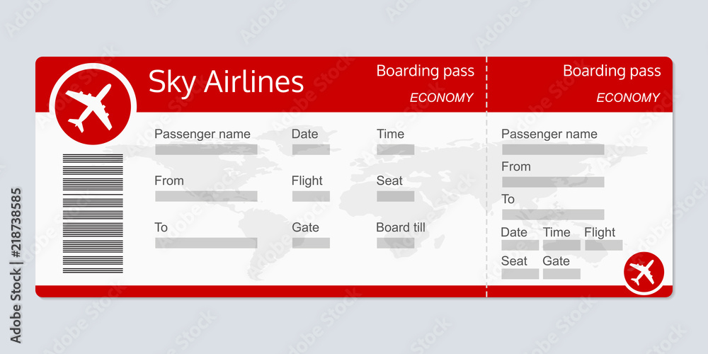 Wunschmotiv: Plane ticket template. Airplane flight ticket realistic blank. Boarding pass. Vector il