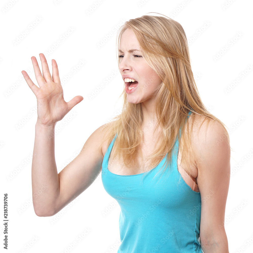 side view of furious angry young woman screaming or shouting side view of furious angry young woman screaming or shouting