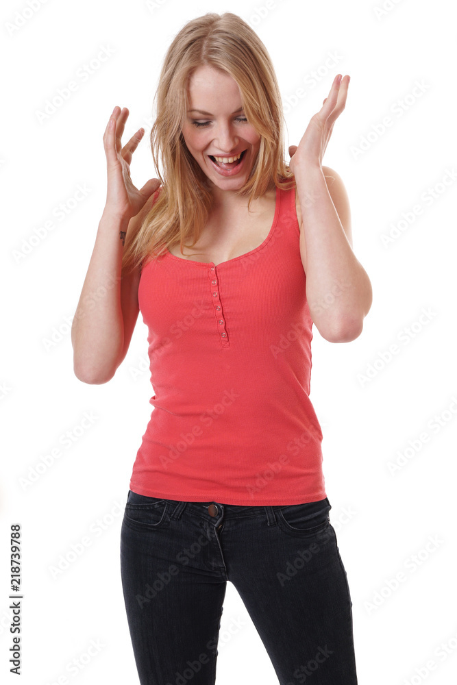 surprised young woman is screaming of joy surprised young woman is screaming of joy