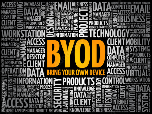 BYOD - bring your own device acronym, word cloud collage background