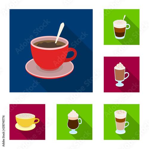 Different kinds of coffee flat icons in set collection for design. Coffee drink vector symbol stock web illustration.