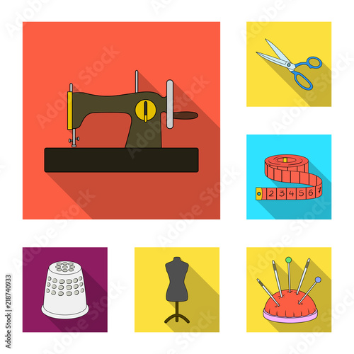 Sewing, atelier flat icons in set collection for design. Tool kit vector symbol stock web illustration.